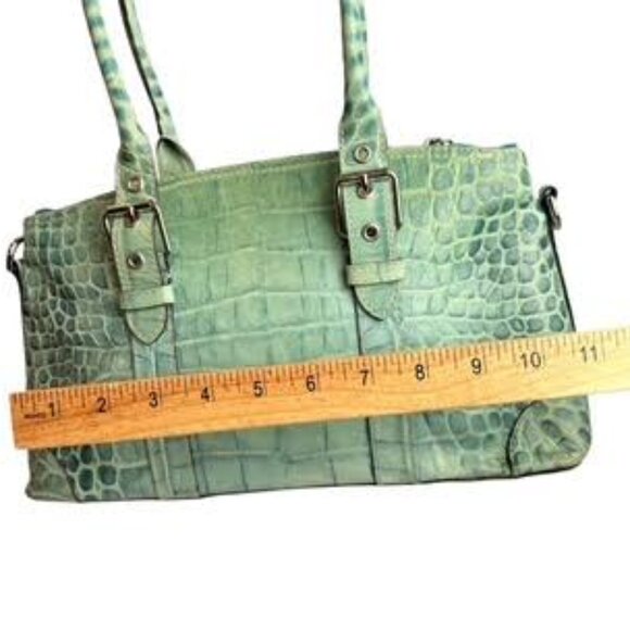 Vintage Dooney & Bourke Mint Green Croc Embossed Leather Satchel Structured Tote - Picture 4 of 14